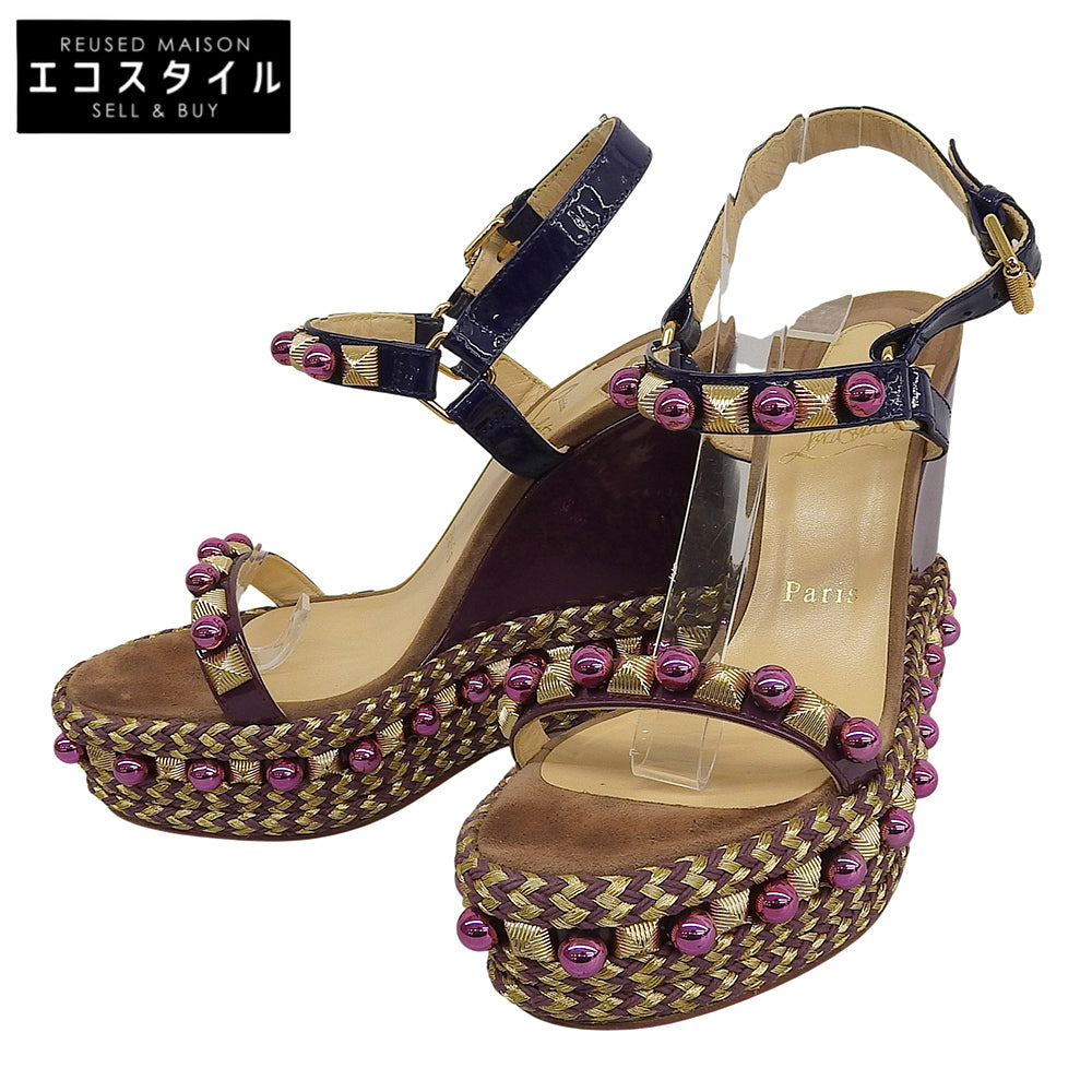 Christian Louboutin クリスチャンルブタン エナメル ウェッジソール サンダル レディース パープル 38 シューズ 38