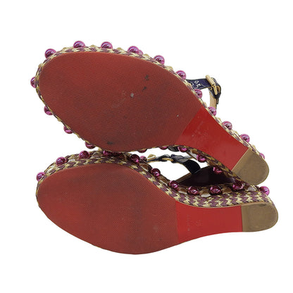 Christian Louboutin クリスチャンルブタン エナメル ウェッジソール サンダル レディース パープル 38 シューズ 38