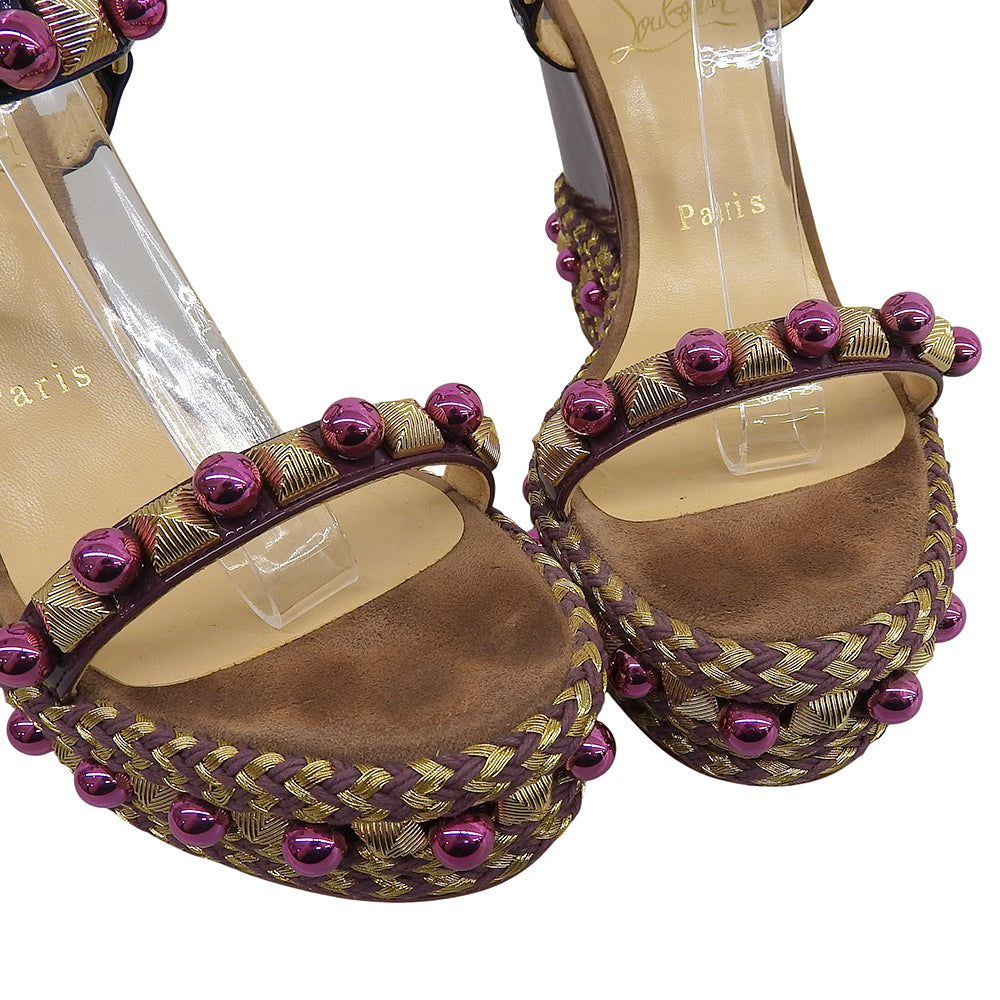 Christian Louboutin クリスチャンルブタン エナメル ウェッジソール サンダル レディース パープル 38 シューズ 38