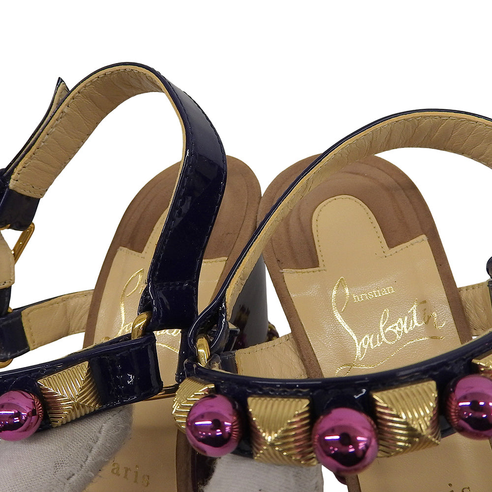 Christian Louboutin クリスチャンルブタン エナメル ウェッジソール サンダル レディース パープル 38 シューズ 38