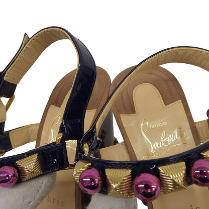 Christian Louboutin クリスチャンルブタン エナメル ウェッジソール サンダル レディース パープル 38 シューズ 38