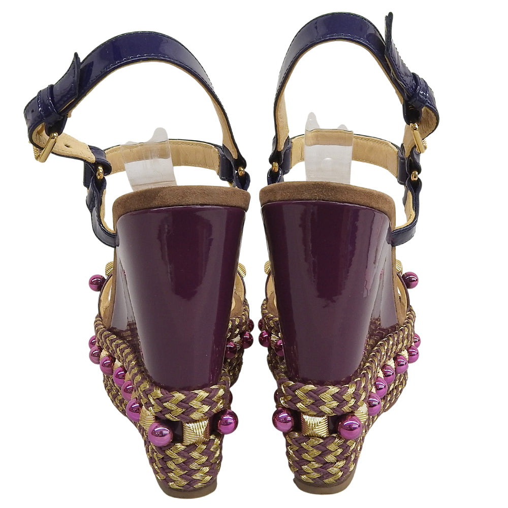 Christian Louboutin クリスチャンルブタン エナメル ウェッジソール サンダル レディース パープル 38 シューズ 38