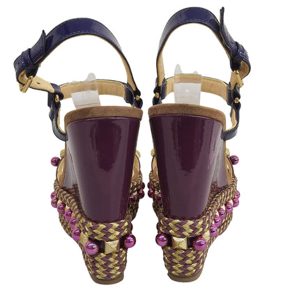 Christian Louboutin クリスチャンルブタン エナメル ウェッジソール サンダル レディース パープル 38 シューズ 38