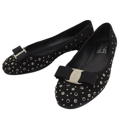 Salvatore Ferragamo サルヴァトーレフェラガモ 美品 ヴァラ スタッズ フラット パンプス レディース ブラック 7D シューズ 7D