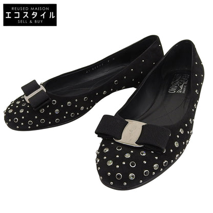 Salvatore Ferragamo サルヴァトーレフェラガモ 美品 ヴァラ スタッズ フラット パンプス レディース ブラック 7D シューズ 7D