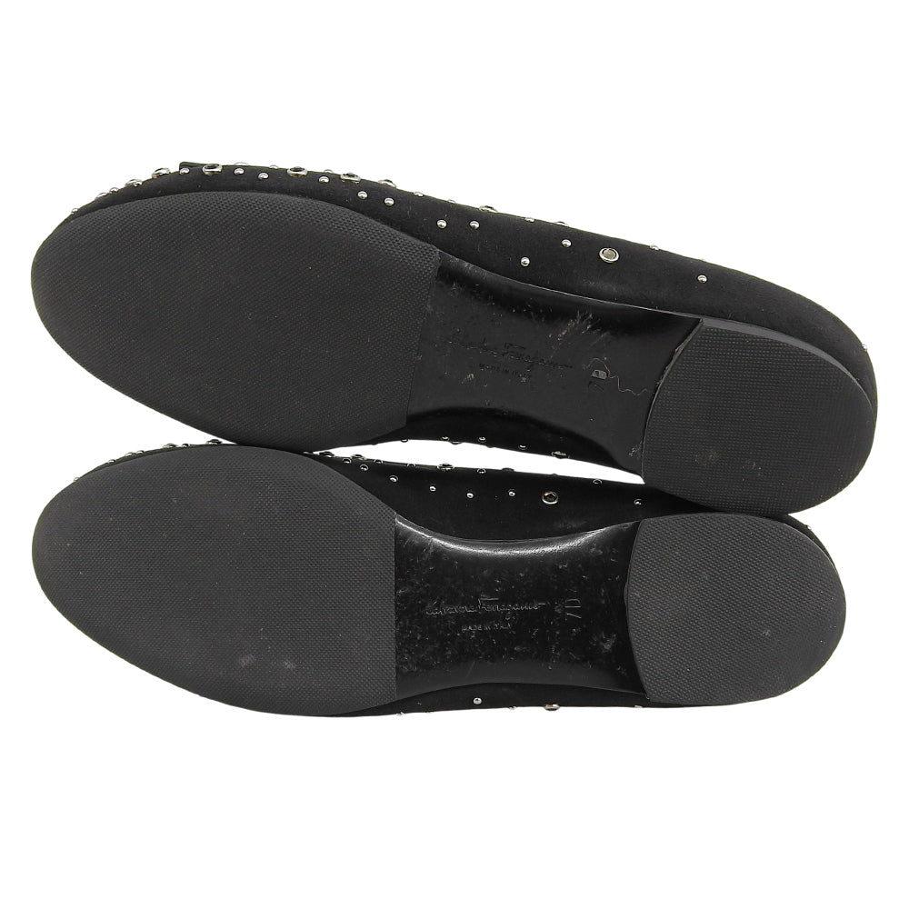 Salvatore Ferragamo サルヴァトーレフェラガモ 美品 ヴァラ スタッズ フラット パンプス レディース ブラック 7D シューズ 7D