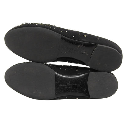 Salvatore Ferragamo サルヴァトーレフェラガモ 美品 ヴァラ スタッズ フラット パンプス レディース ブラック 7D シューズ 7D