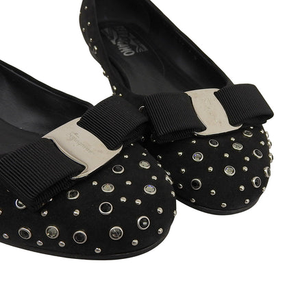 Salvatore Ferragamo サルヴァトーレフェラガモ 美品 ヴァラ スタッズ フラット パンプス レディース ブラック 7D シューズ 7D