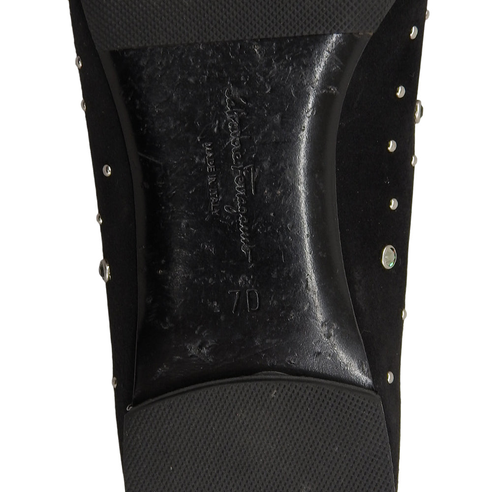 Salvatore Ferragamo サルヴァトーレフェラガモ 美品 ヴァラ スタッズ フラット パンプス レディース ブラック 7D シューズ 7D