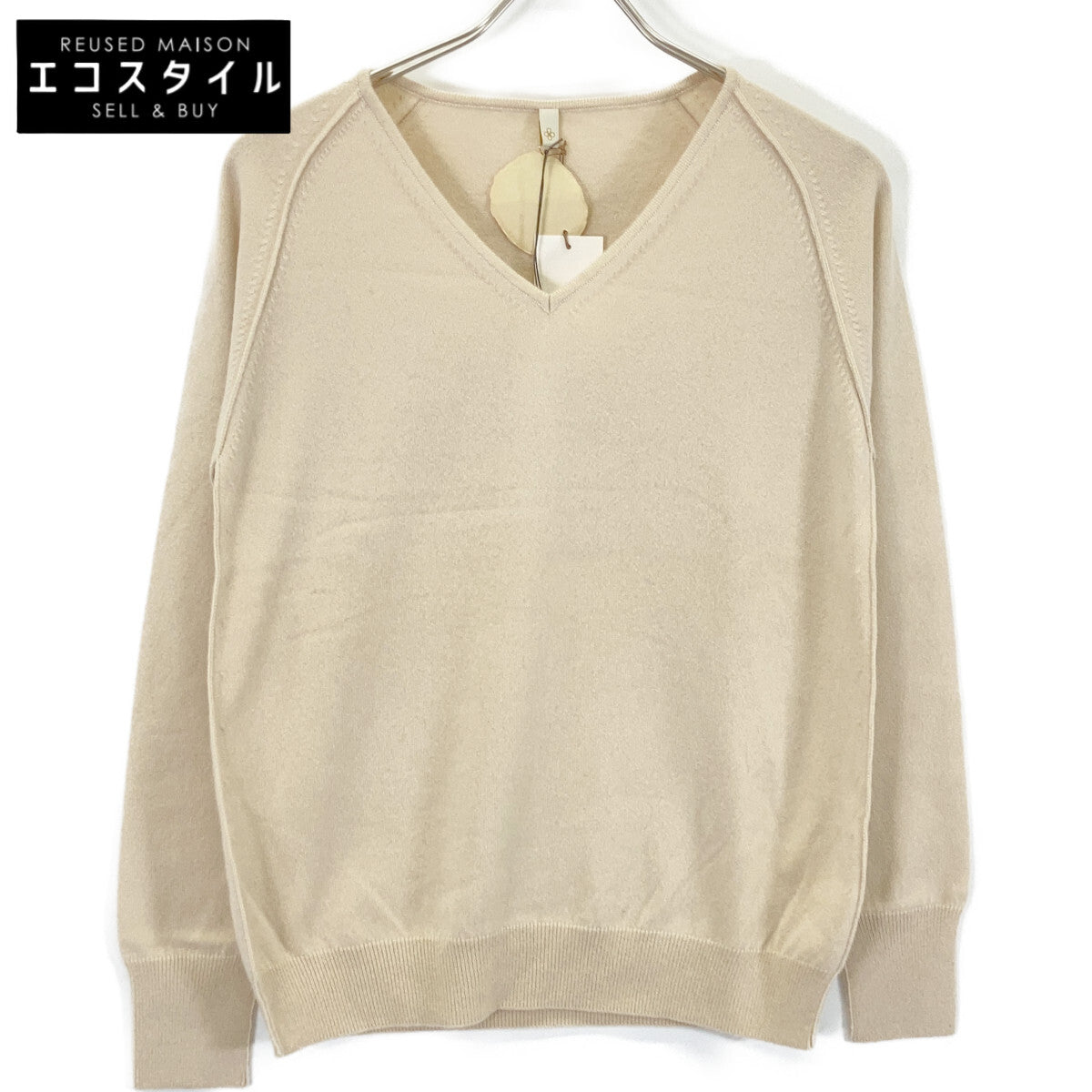 TOYOBOSHI Beige ASAYO 14ITBC0001 Baby Cashmere V-Neck Sweater Top