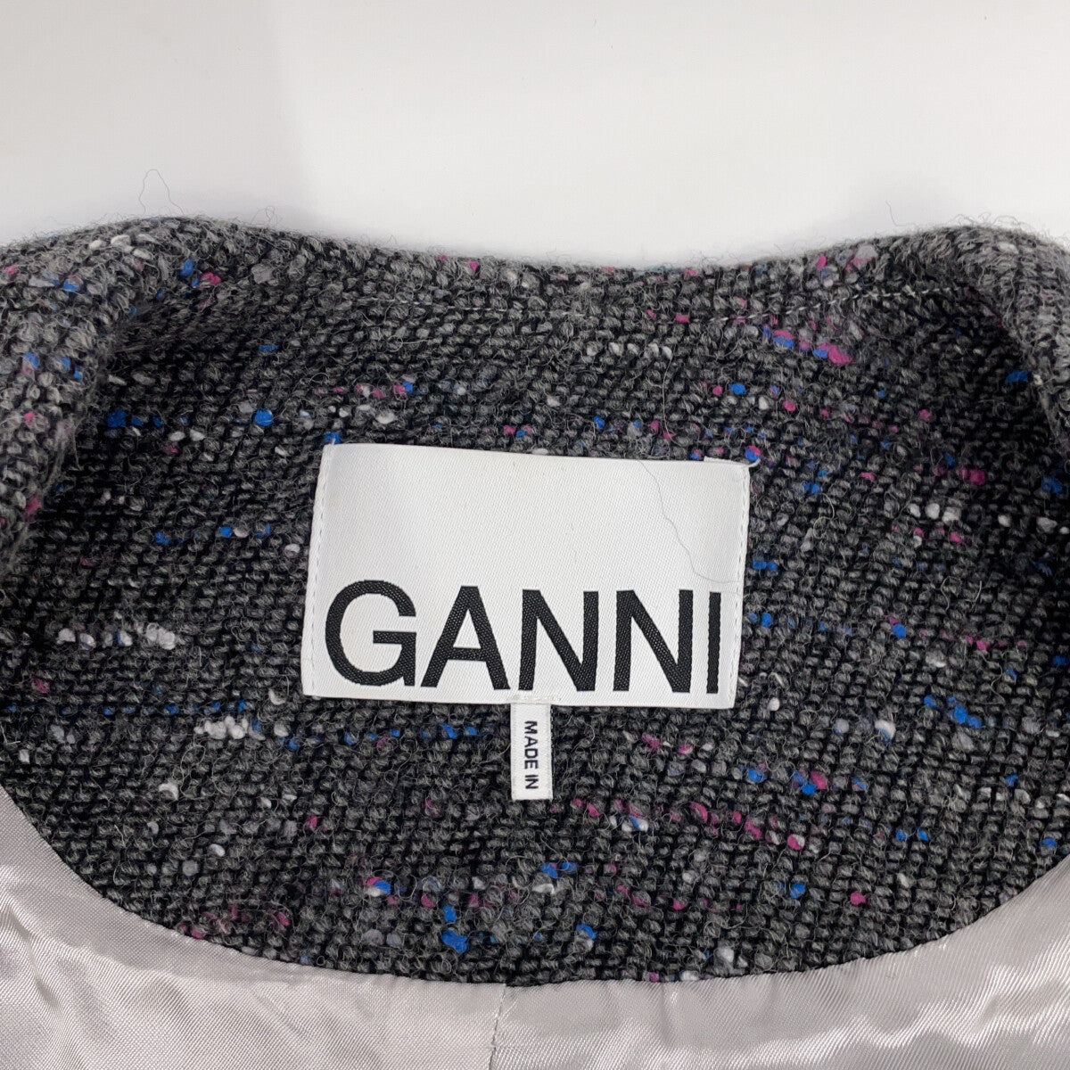 GANNI ガニー F7574 グレー ドネガルウール混ブークレツイードジャケット ジャケット