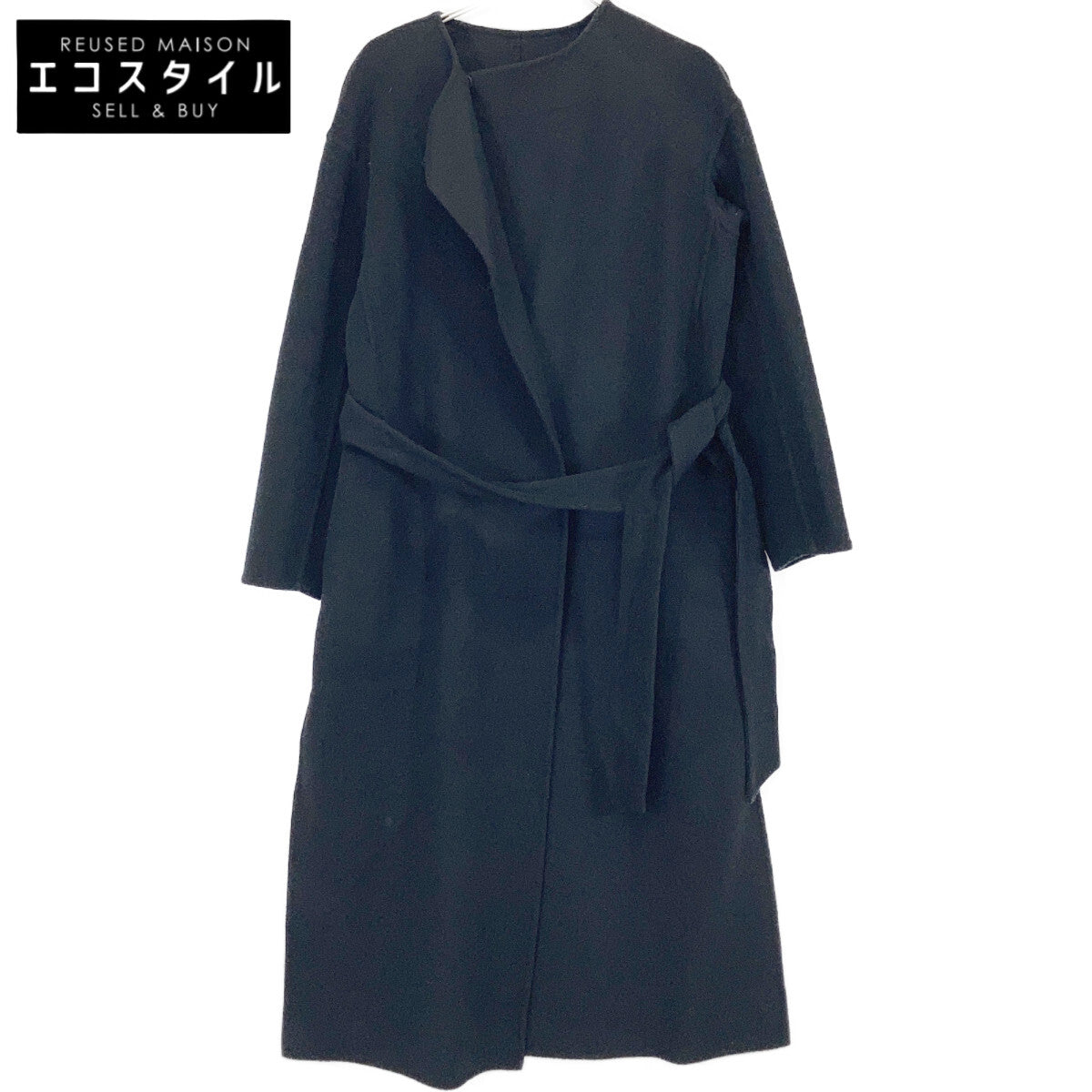 BLACK 92-109-01-093604 WOOL DOUBLE FACE LONG COAT Coat 36 Women's