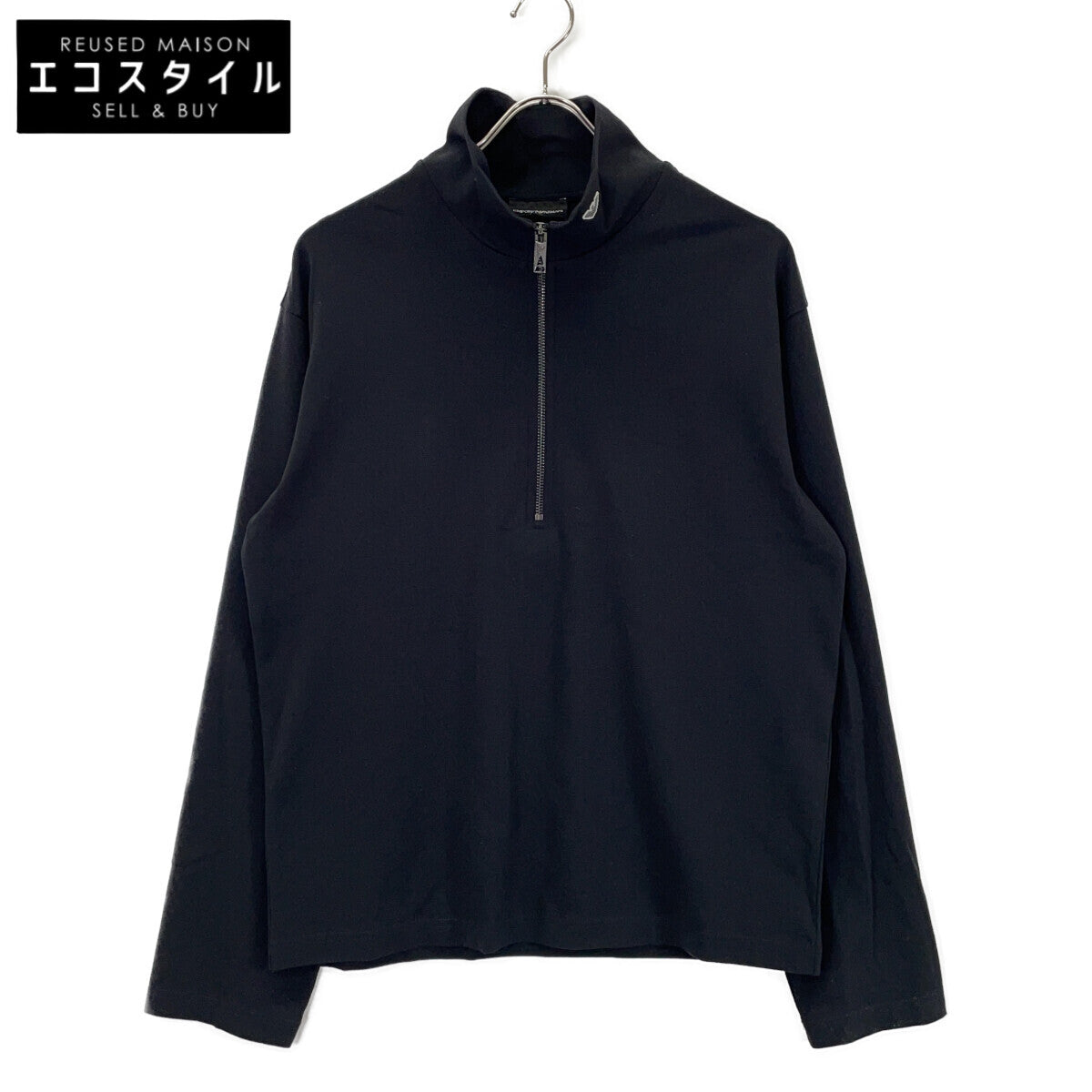 EMPORIOARMANI エンポリオアルマーニ EM004747 ブラック モックネックセーター ジャージー パーシャルジップ トップス