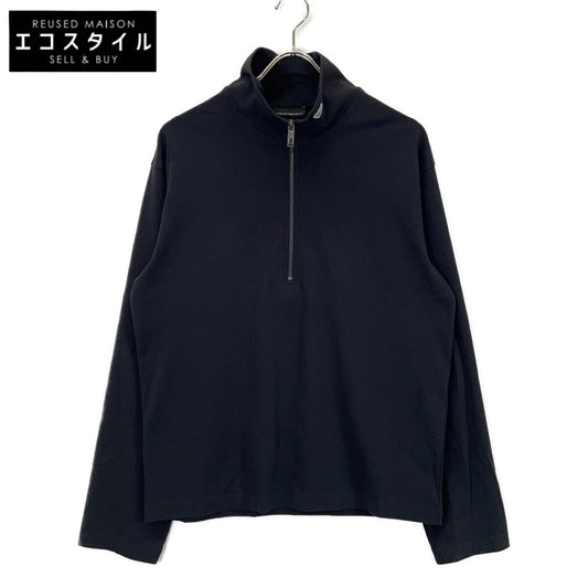 EMPORIO ARMANI エンポリオアルマーニ EM004747 ブラック モックネックセーター ジャージー パーシャルジップ トップス
