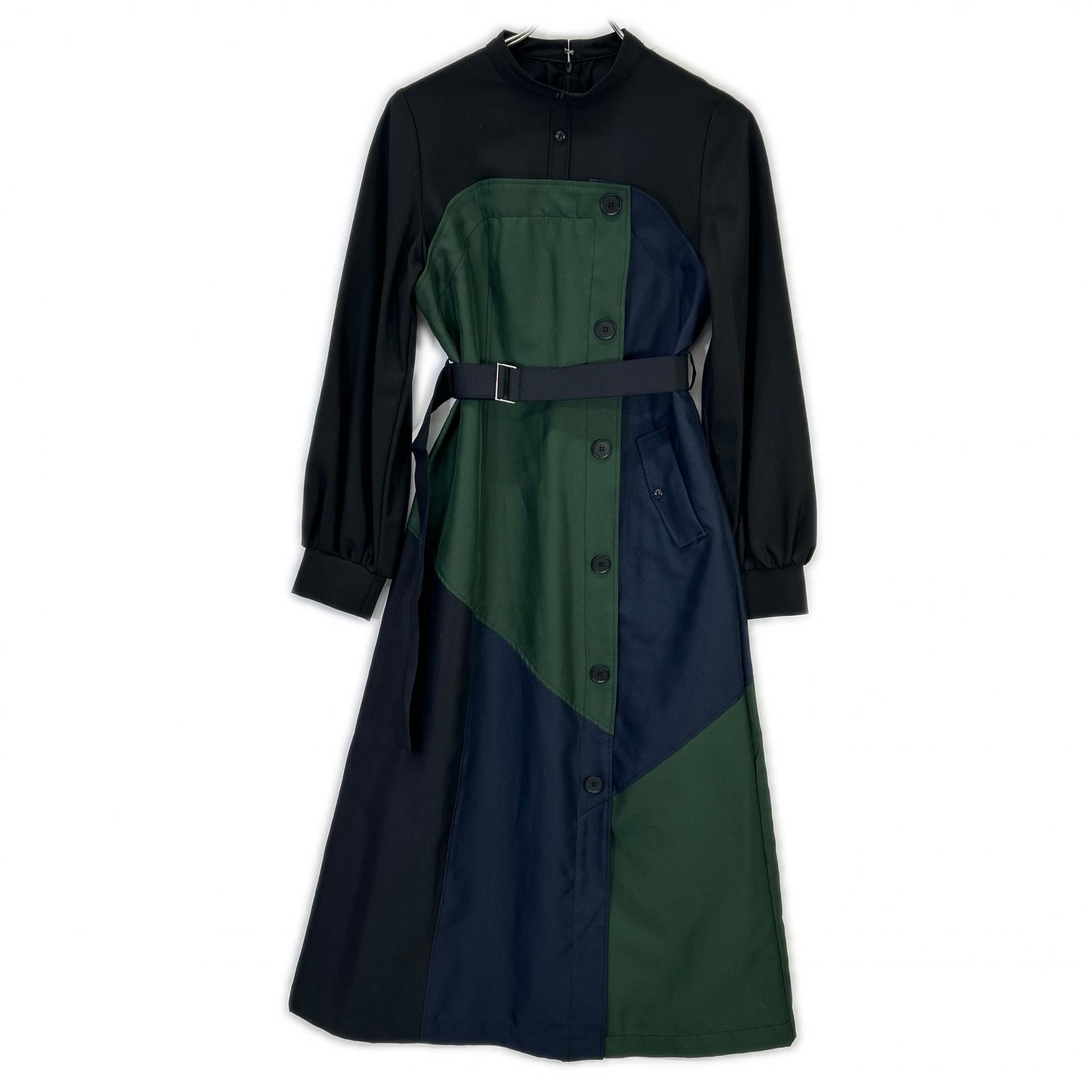 Black x Navy x Green 23AW Faux Bear Docking One-Piece Dress 2 (Women's)