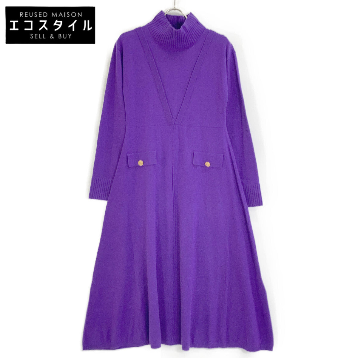 22AW Purple 032243320100 Wool Knit Flare Dress 36 Women's