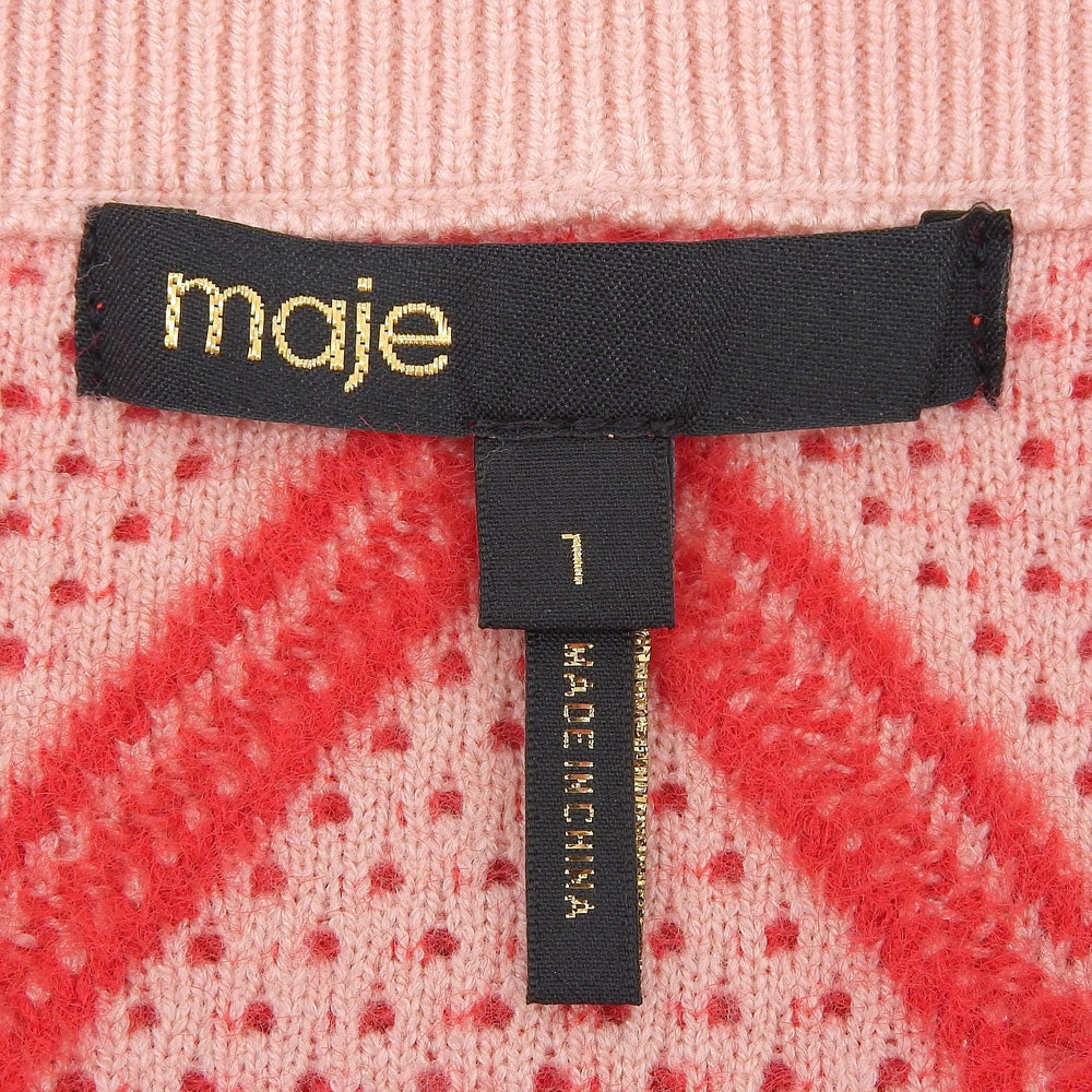 maje マージュ 美品 ダイヤモンドキルティング バイカラー ビジューカーディガン トップス レディース レッド×ピンク 1 MFPCA00265 トップス 1