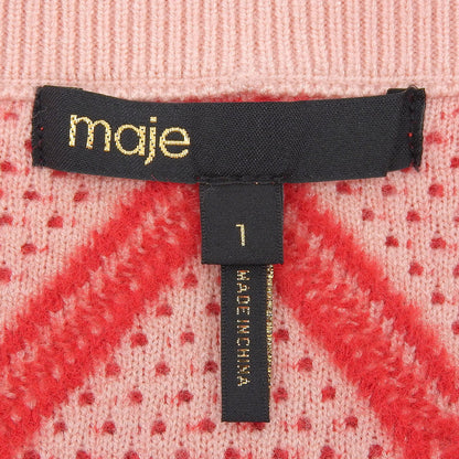 maje マージュ 美品 ダイヤモンドキルティング バイカラー ビジューカーディガン トップス レディース レッド×ピンク 1 MFPCA00265 トップス 1