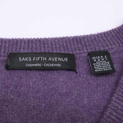 SAKS FIFTH AVENUE サックス フィフス アベニュー ﾊﾟｰﾌﾟﾙ ｶｼﾐﾔ100 Vﾈｯｸ ﾆｯﾄｾｰﾀｰ トップス M