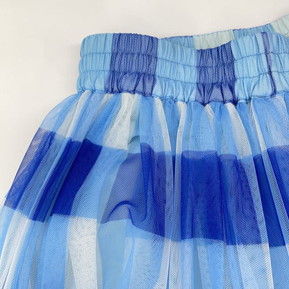0202550231B Blue Tulle Tiered Skirt Skirt 38 Women's