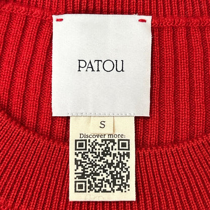 PATOU 品牌 KN2738040314R 红色 羊毛和府绸 荷叶边下摆 罗纹毛衣 上衣