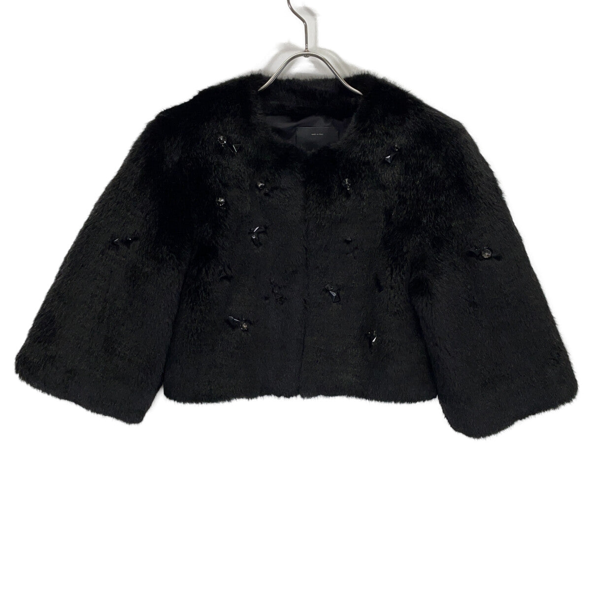 PINKO ピンコ ブラック ビジュー ショート丈 フェイクファー コート ジャケット