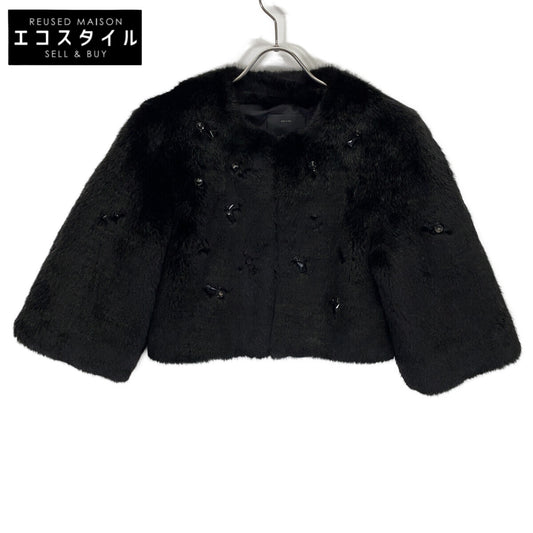 PINKO ピンコ ﾌﾞﾗｯｸ ﾋﾞｼﾞｭｰ ｼｮｰﾄ丈 ﾌｪｲｸﾌｧｰ ｺｰﾄ ジャケット 38