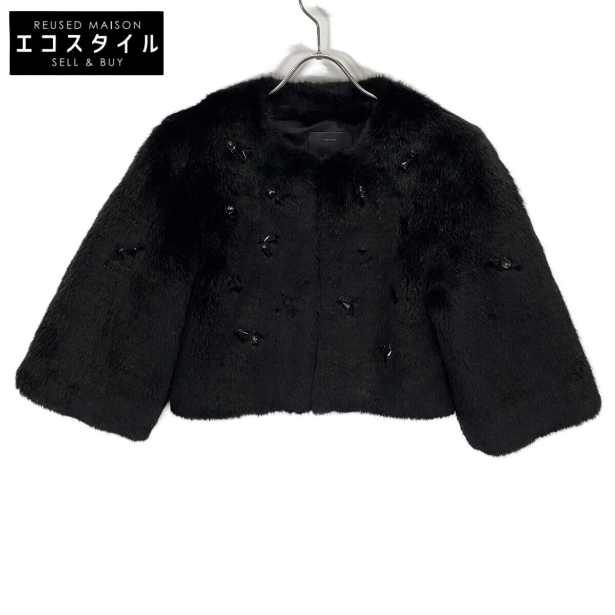 PINKO ピンコ ブラック ビジュー ショート丈 フェイクファー コート ジャケット