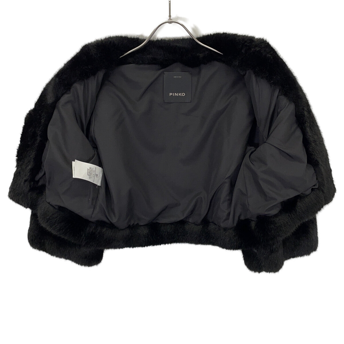 PINKO Black Bijou Short Length Faux Fur Coat Jacket 38