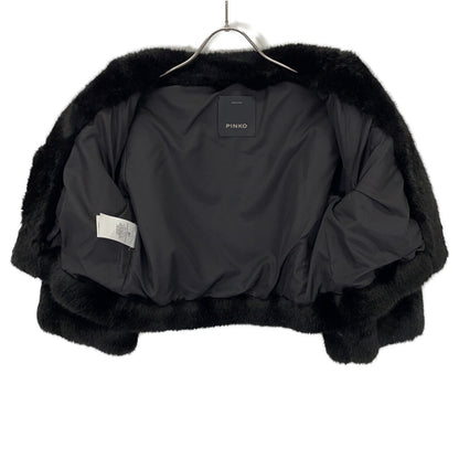 PINKO Black Bijou Short Length Faux Fur Coat Jacket 38