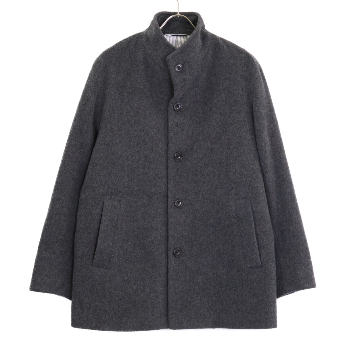 MELROSE Melrose Gray Lamb-Blend Beaver & Woollet Stand-Collar Half Coat