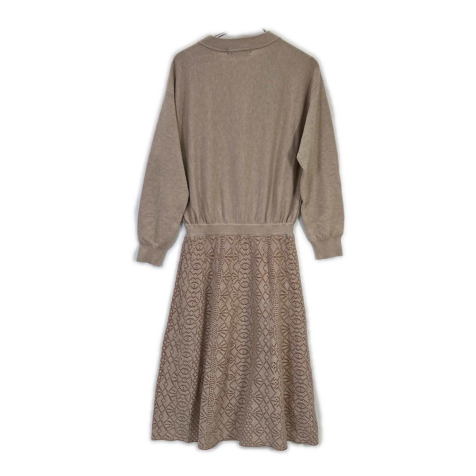 6926-699-0889 Beige Lace Jacquard Knit Dress Dress FREE Women's