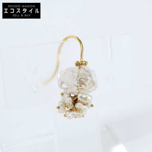 muska 穆斯卡 K18YG 舞动耳钉 内含物石英 珍珠 单只耳环