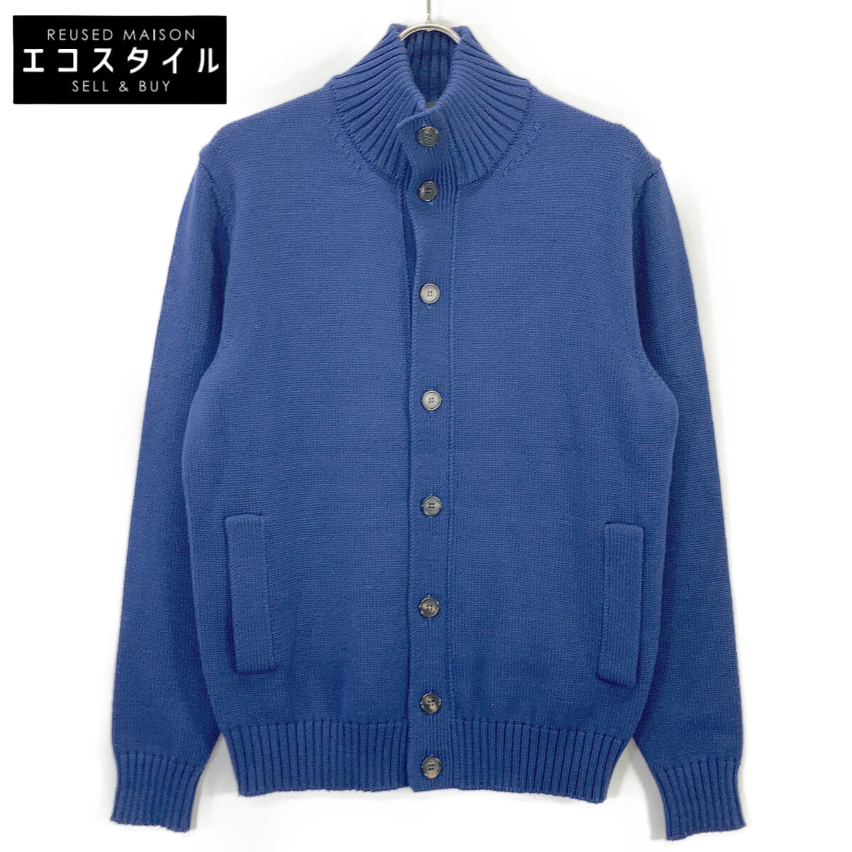 ZANONE The Zanone 810100 ZR229 Blue 5-Gauge Wool Stand Collar Knit Cardigan CHIOTO SLIM FIT Tops 48