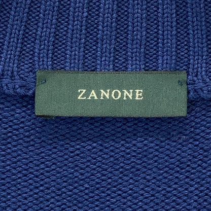ZANONE 810100 ZR229 Blue 5-Gauge Wool Stand-Collar Knit Cardigan CHIOTO SLIM FIT Top