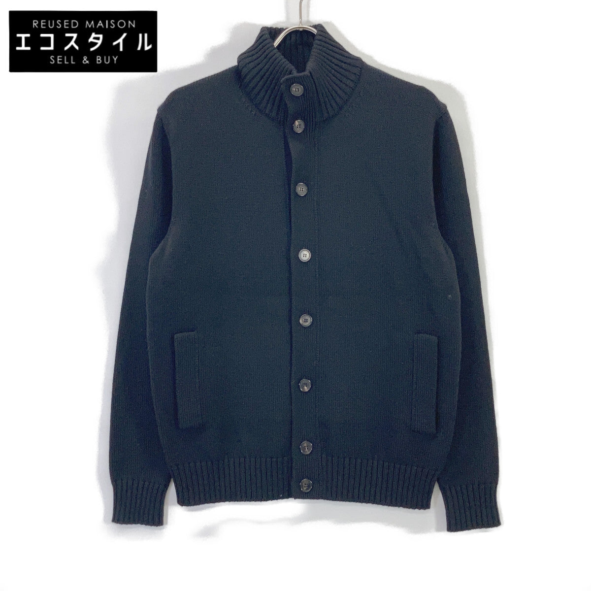 ZANONE 810100 ZR229 Black 5 Gauge Wool Stand Collar Knit Cardigan CHIOTO SLIM FIT Tops 48