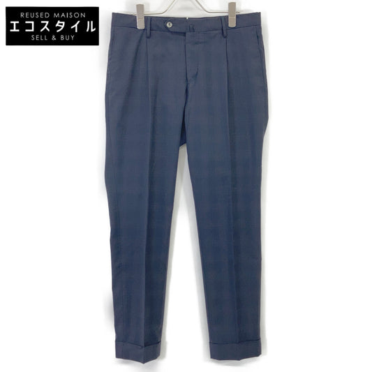 NAVY CHECK TECHNO WASHABLE WOOL SUPER SLIM FIT Slacks Pants Bottoms 46 Men's