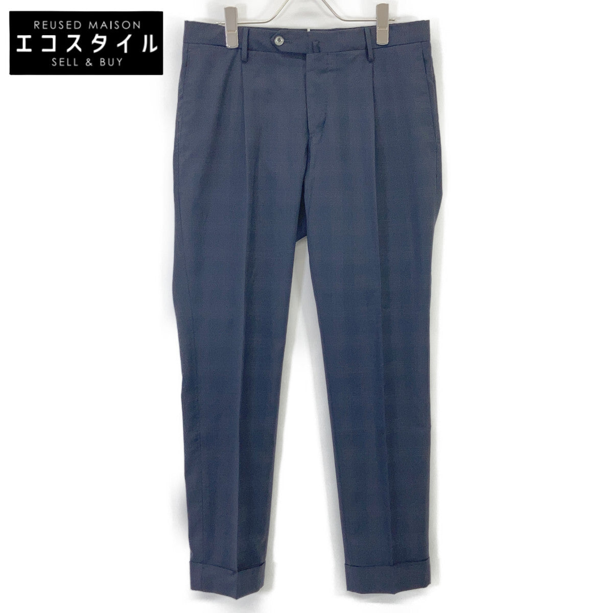 PT TORINO ピーティートリノ ネイビー チェック TECHNO WASHABLE WOOL SUPER SLIM FIT スラックス パンツ ボトムス