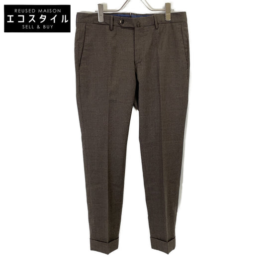 Brown Wool Stretch Super Slim Fit No-Pleat Slacks Bottoms 46 Men's