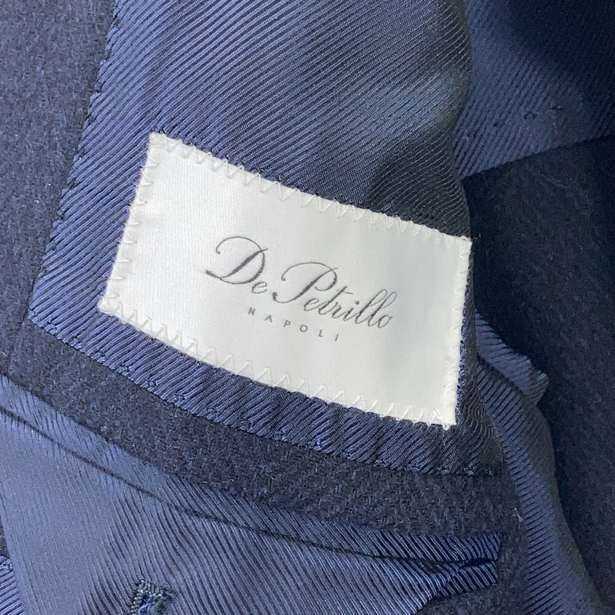 De Petrillo TW20163R Filomarino Navy Wool Nylon Herringbone Chesterfield Coat Coat