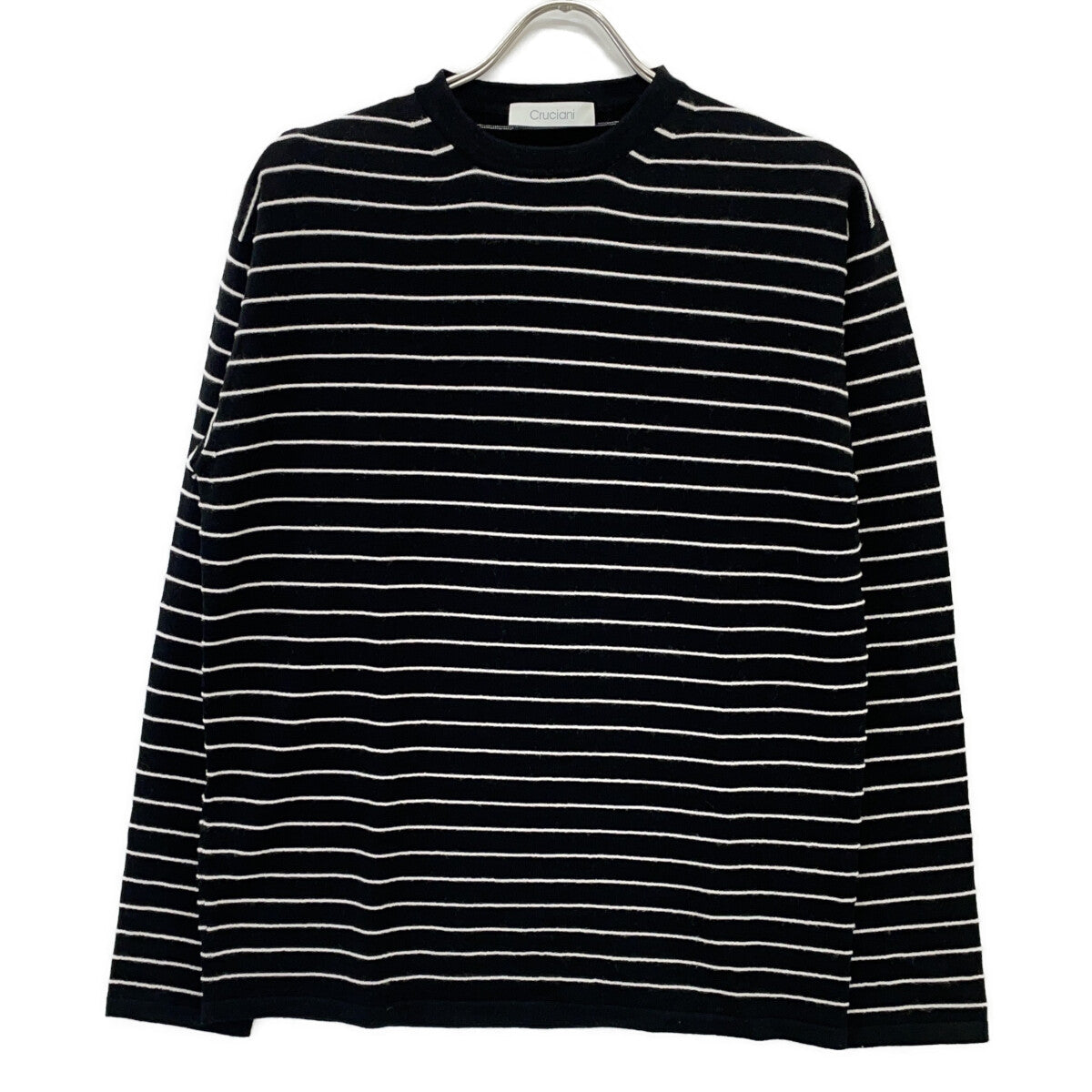 Cruciani クルチアーニ CUK104 ブラック ウール ボーダー クルーネック ニットセーター トップス