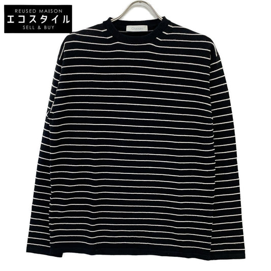 CUK104 Black Wool Border Crewneck Knit Sweater Top 46 Men's