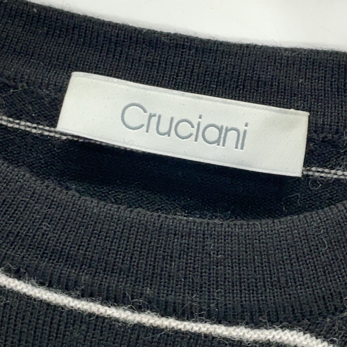 Cruciani クルチアーニ CUK104 ブラック ウール ボーダー クルーネック ニットセーター トップス