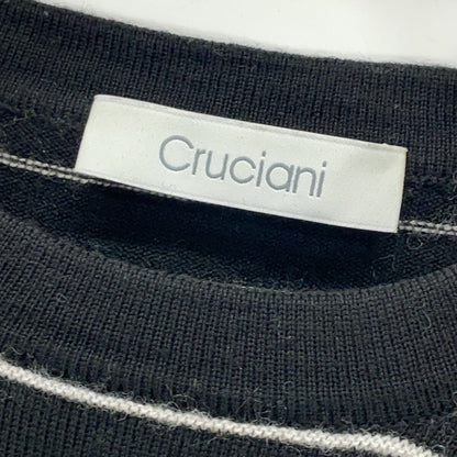 Cruciani クルチアーニ CUK104 ブラック ウール ボーダー クルーネック ニットセーター トップス