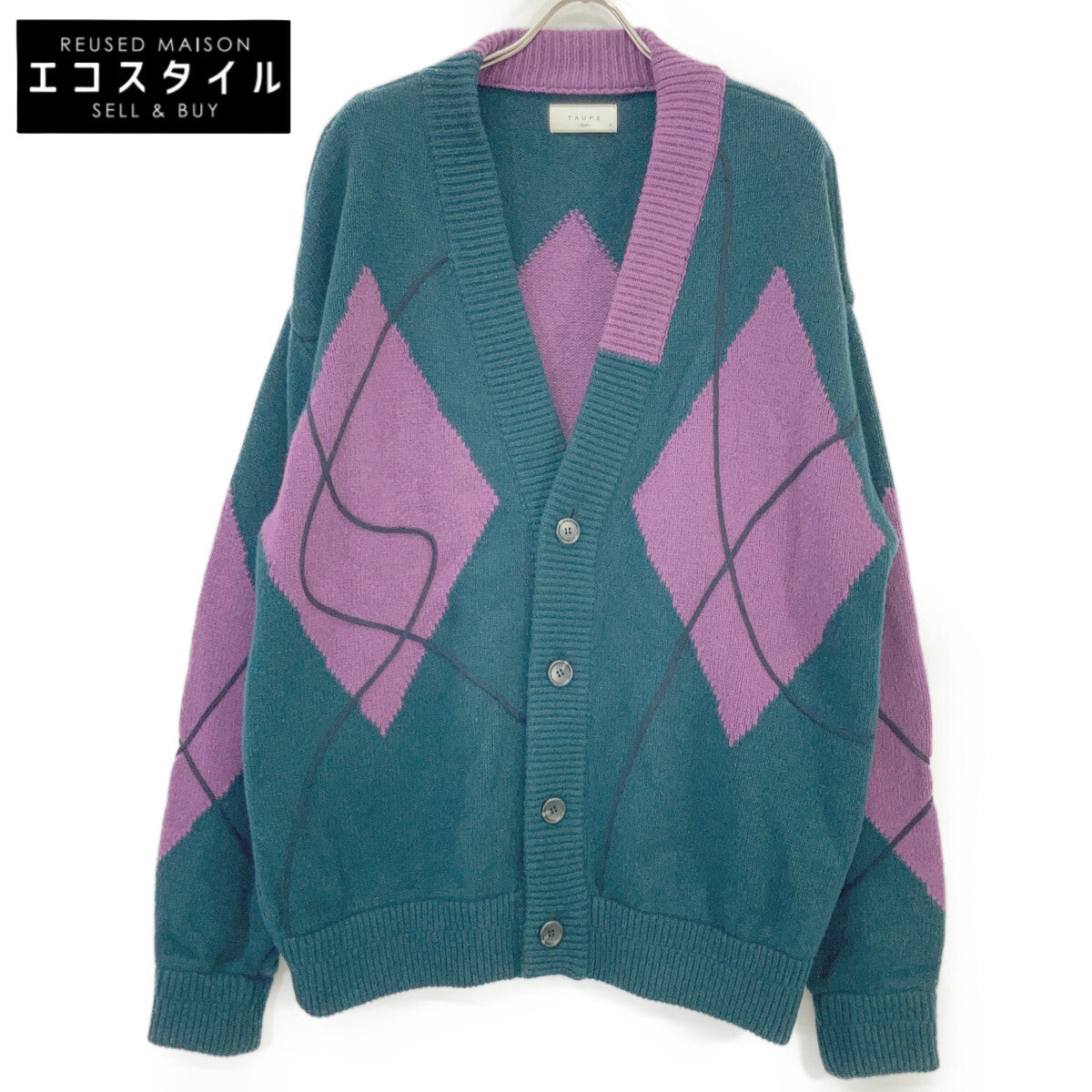 TAUPE TPM21307003 21AW Green Strein Argyle Cardigan Tops 03