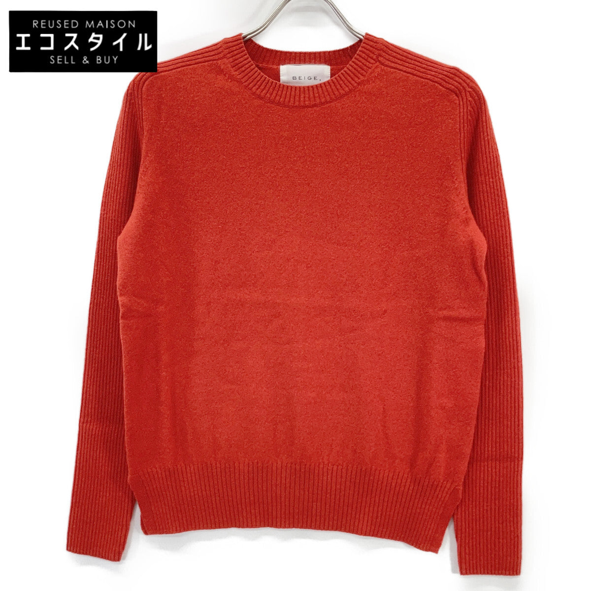 BEIGE Beiji KRCWNW0504 Valencia Red ENSIS Cashmere Blend Wool Crew Neck Knit Top 4