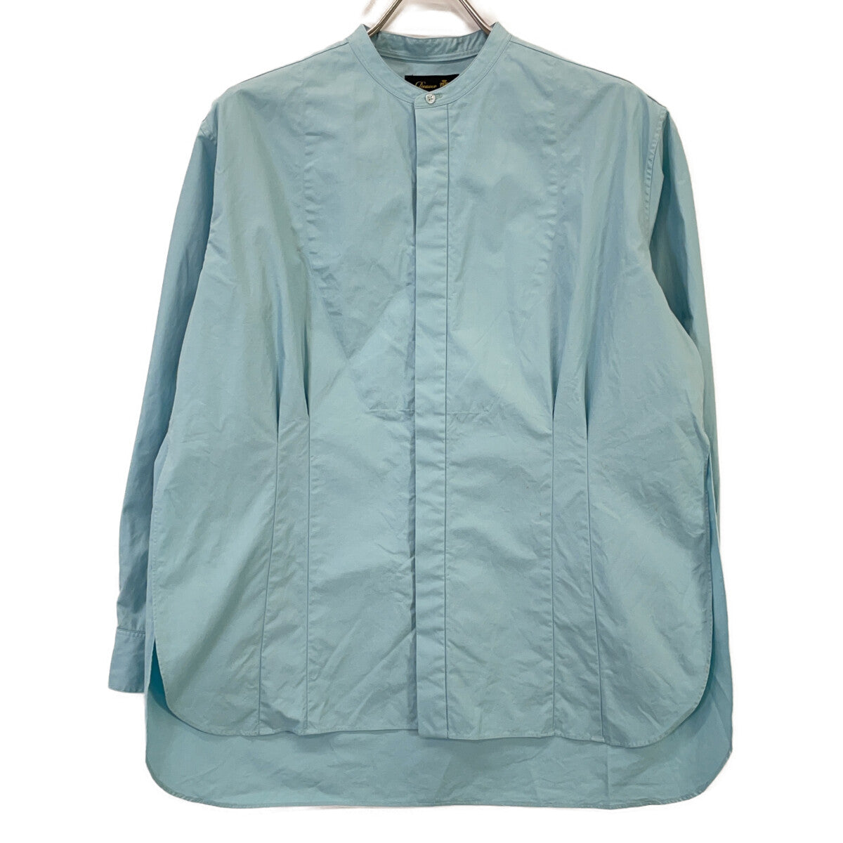 DRAWER Blue Cotton Bustle Fly-Front Stand Collar Shirt Top