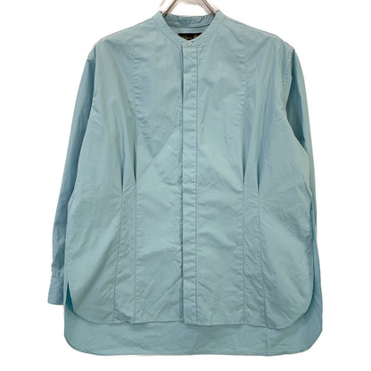 DRAWER Blue Cotton Bustle Fly-Front Stand Collar Shirt Top