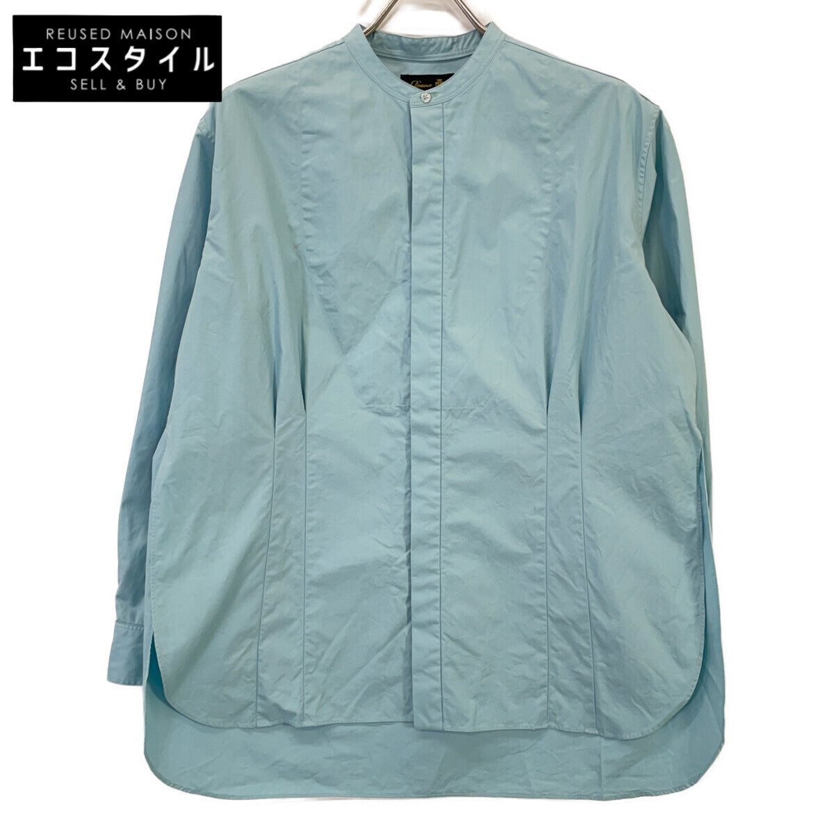 DRAWER Blue Cotton Bustle Fly-Front Stand Collar Shirt Top