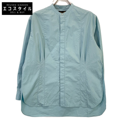 DRAWER Blue Cotton Bustle Fly-Front Stand Collar Shirt Top